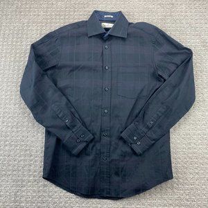 BUGATCHI UOMO Shirt Men Medium M Black Plaid Button Up Long Sleeve Shaped Fit